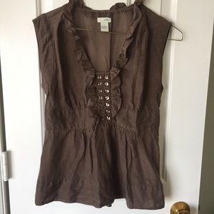 Cute brown Ruffle odille Anthropologie top Size 4